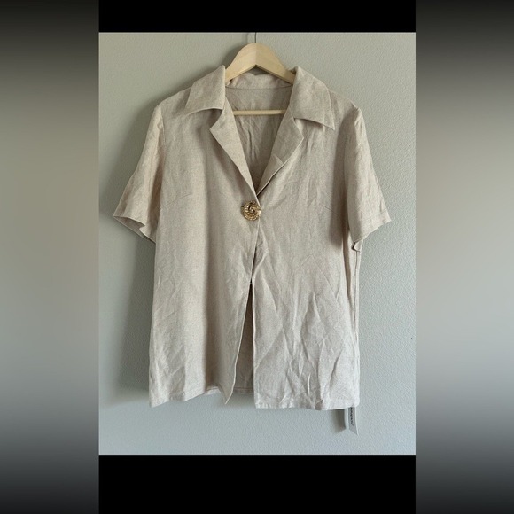 NWT Beige Linen Blend Short Sleeve Top and Shorts Set Large Commense - Picture 4 of 12